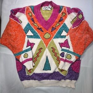 Vintage 1980s Carducci Geometric Color Block Sweater- Large